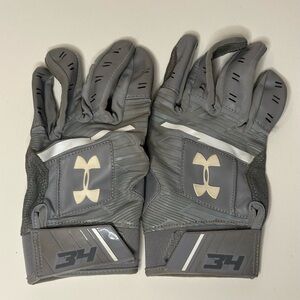 Under Armour Harper Hustle Mens M Batting Gloves Gray 2018 UA Baseball Softball